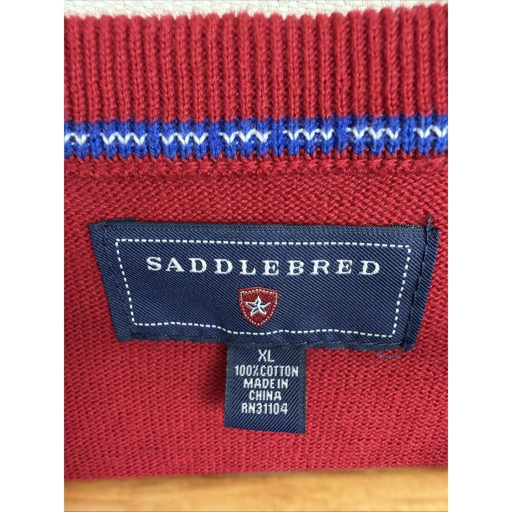 Saddlebred Men's V Neck Argyle‎ Sweater Vest Red Gray XL 100% Cotton Preppy Golf - Picture 3 of 10